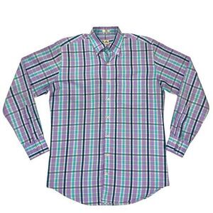 Peter Millar Button Front Shirt Mens M Blue Purple Plaid Casual Preppy Business